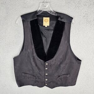 Wah Maker Vest Mens XL Black Floral Damask Velvet Lapel Frontier Western 27271
